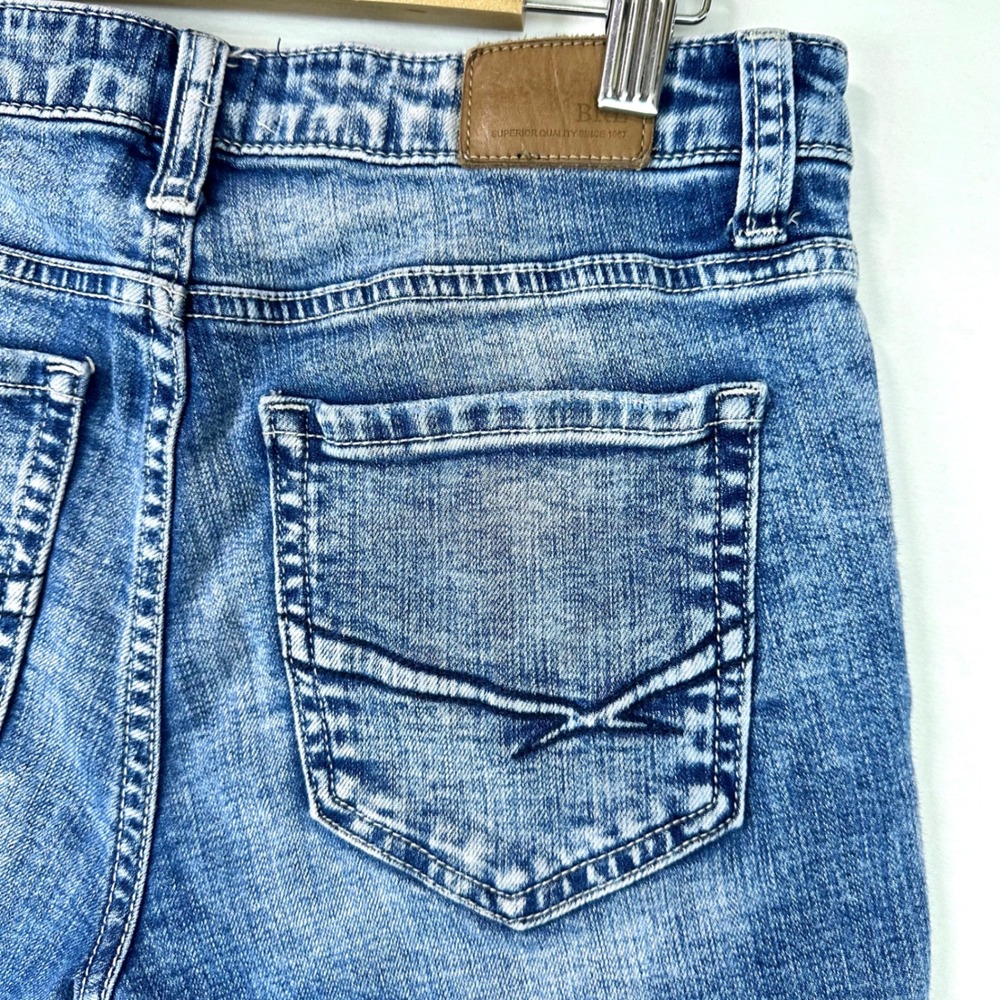 BKE Payton Blue Low Rise Denim Jean Shorts Womens 26 Whisker Fading Thick Stitch - Picture 5 of 7